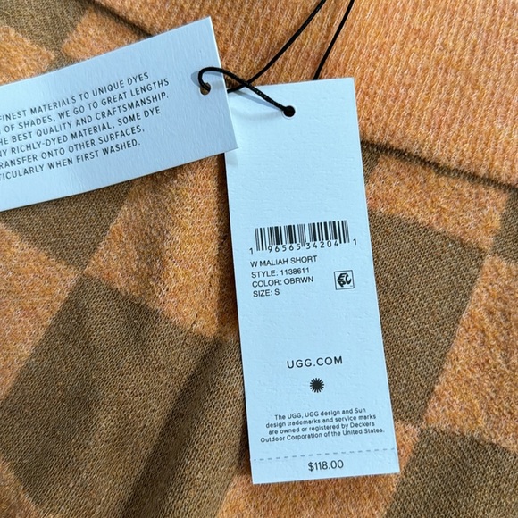 NWT UGG Women’s Maliah Sweater Shorts Hemp Blend Orange Brown Checked Sz S - Picture 5 of 6